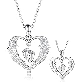 MANBU Sterling Silver Miscarriage Necklace Ring for Women Angel Wing Foots Pendant Mommy of an Angel Jewelry Infant Loss Pregnancy Loss Memorial Keepsake Jewelry Sympathy Gift