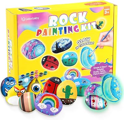 Lekebaby Rock Painting Kit Kids Arts and Crafts 6 natural rocks 6 glowing rocks