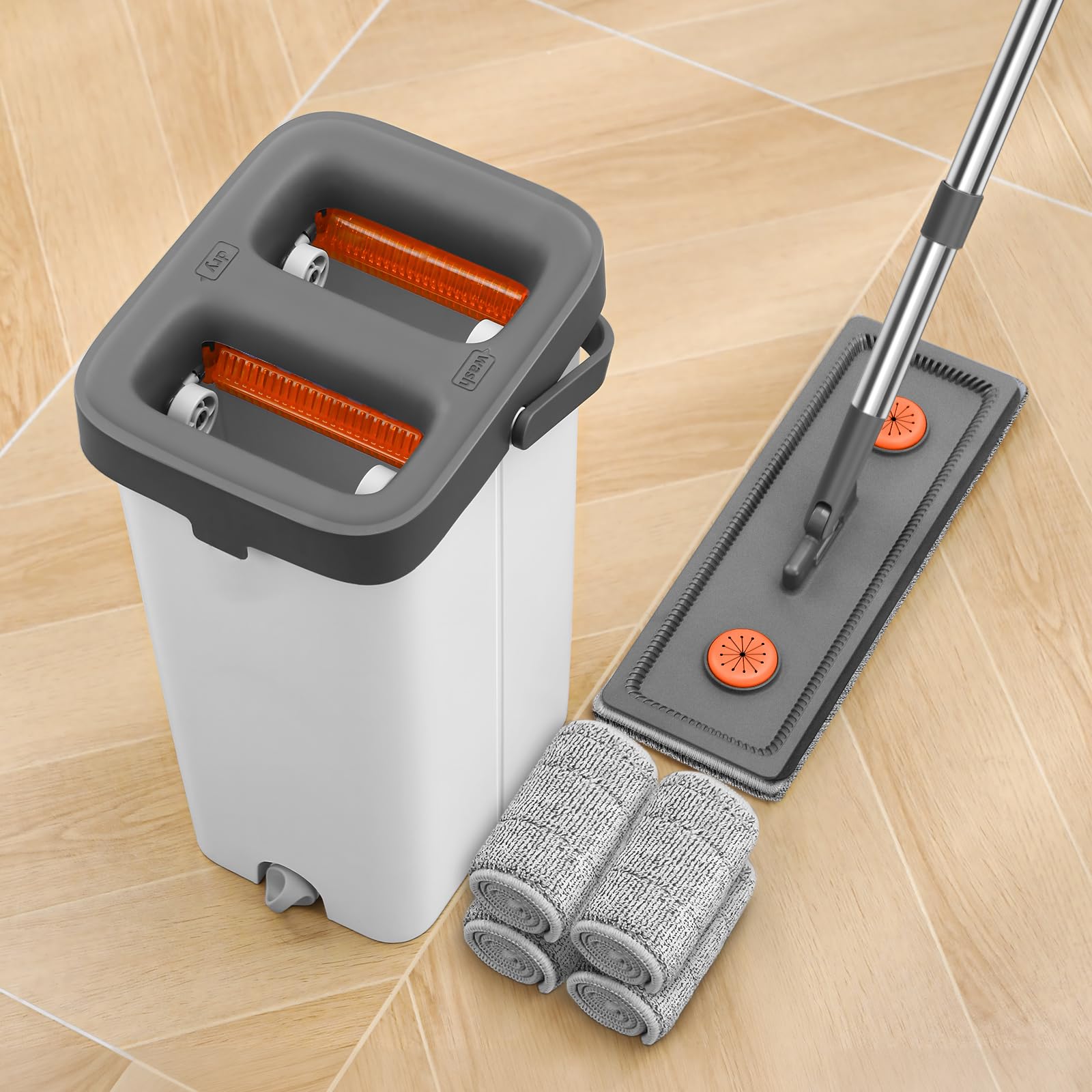 Photo 1 of MOPALL Mop and Bucket with Wringer Set for Home, Hands-Free Flat Mop and Bucket Set for Floor Cleaning and Window Wall Cleaner, Wet and Dry Mop with 61" Long Handle and 4 Microfiber Pads