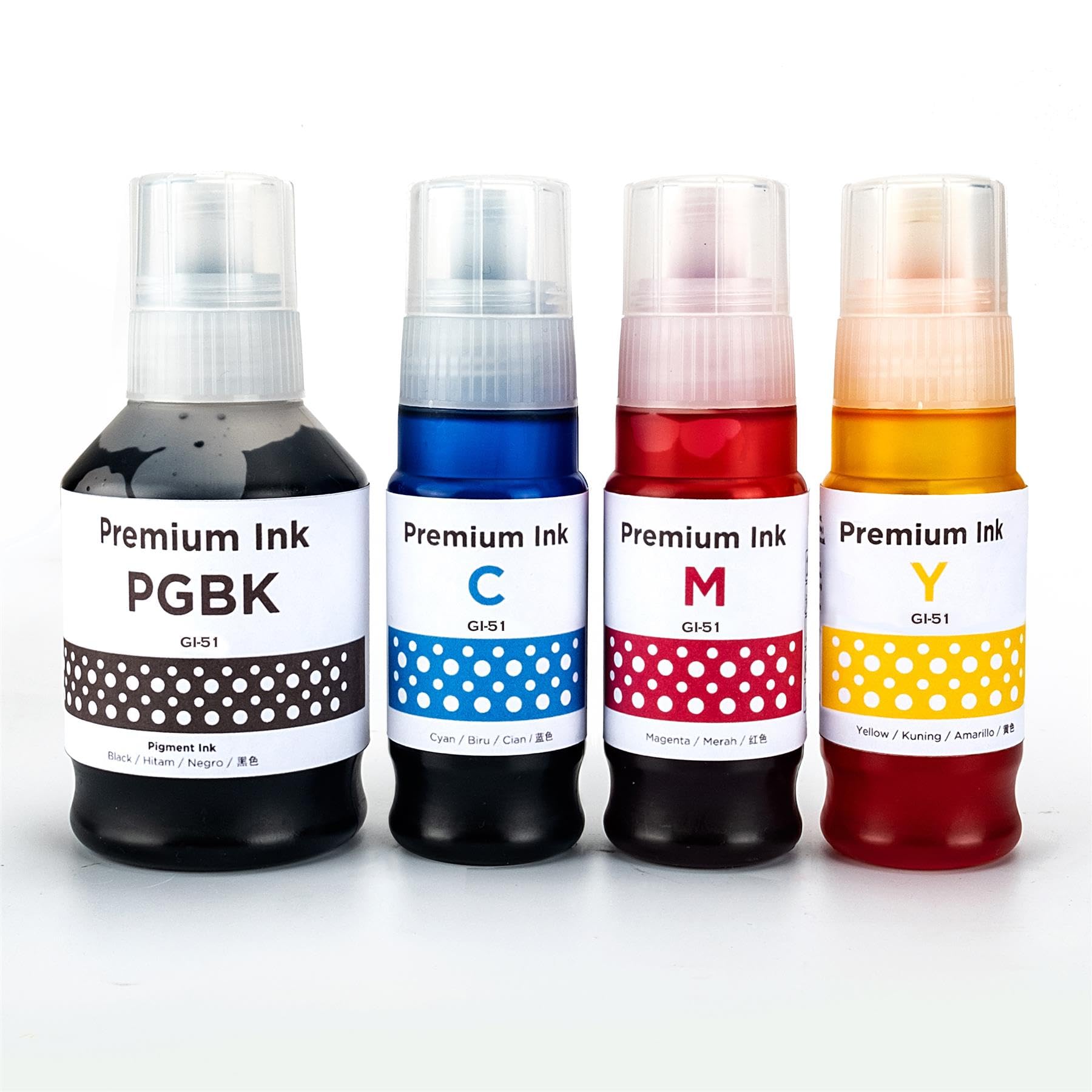 1 Go Inks Set of 4 Ink Bottles (140ml/70ml) to replace Canon GI-51 Compatible/non-OEM for PIXMA G Series Printers, Black, Cyan, Magenta, Yellow