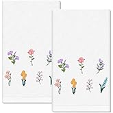 JarThenaAMCS Floral Hand Towels Wildflower Cotton Embroidered Bathroom Towel Spring Summer Flower Absorbent Bath Towel for Hand Drying Cleaning Cooking, 29.5 x 13.7 Inch, 2Pcs