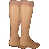 NuVein Sheer Compression Stockings for Women, 8-15 mmHg Support, Light Denier, Knee High, Closed Toe, Beige, Large
