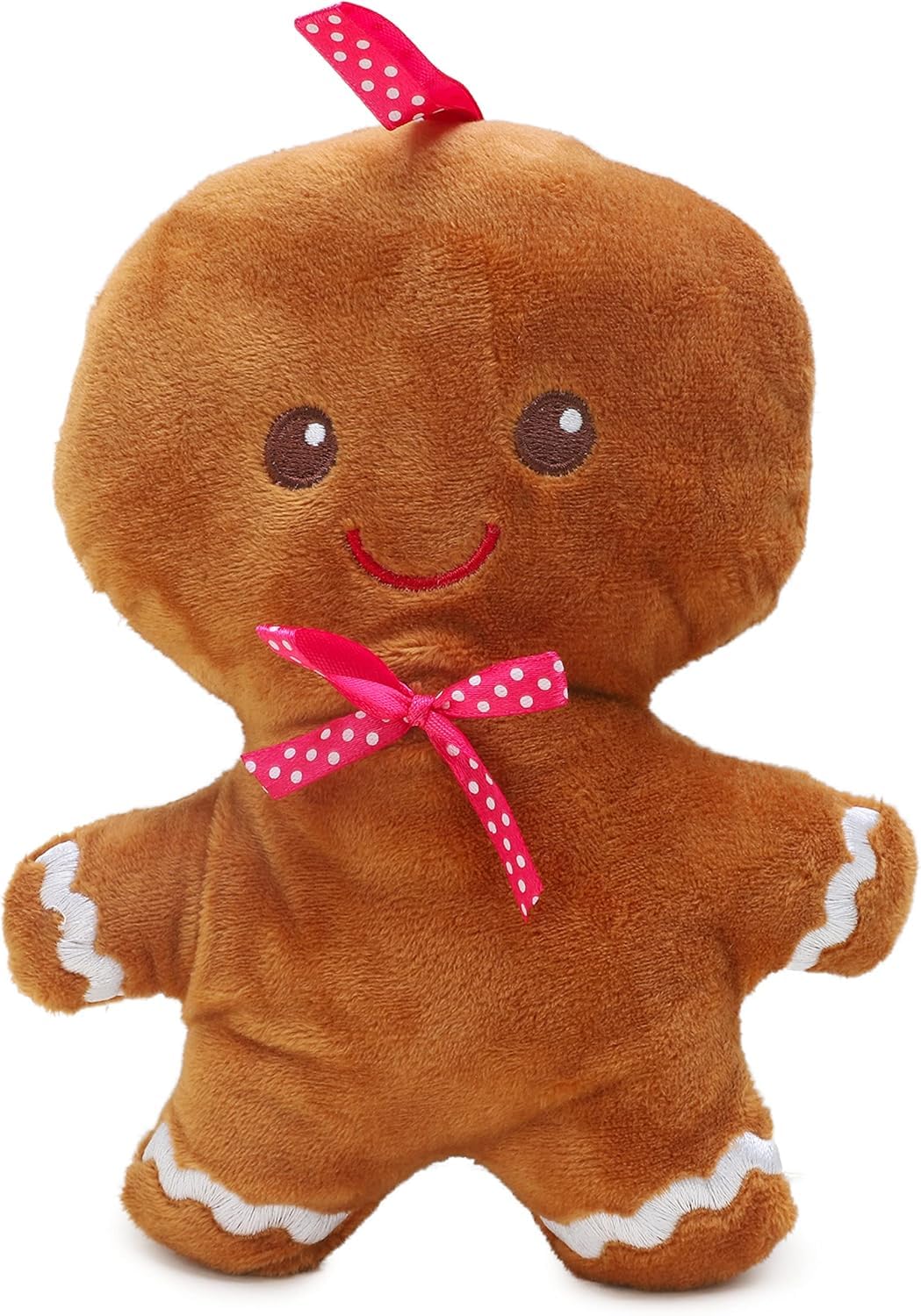 Toyland® 20cm (8") Plush Gingerbread Man Soft Toy With Bow - Christmas Soft Toy - Christmas Decorations (PINK BOW)