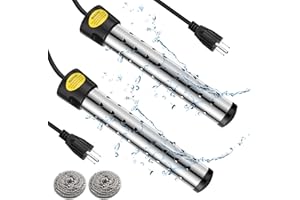 Treela 2 Pcs Immersion Water Heaters Portable Electric Submersible Pool/Hot Tub Heater with 304 SS for Bathtub, Bucket, Basin 5 Gallon Water in Minutes(Black,2000W)