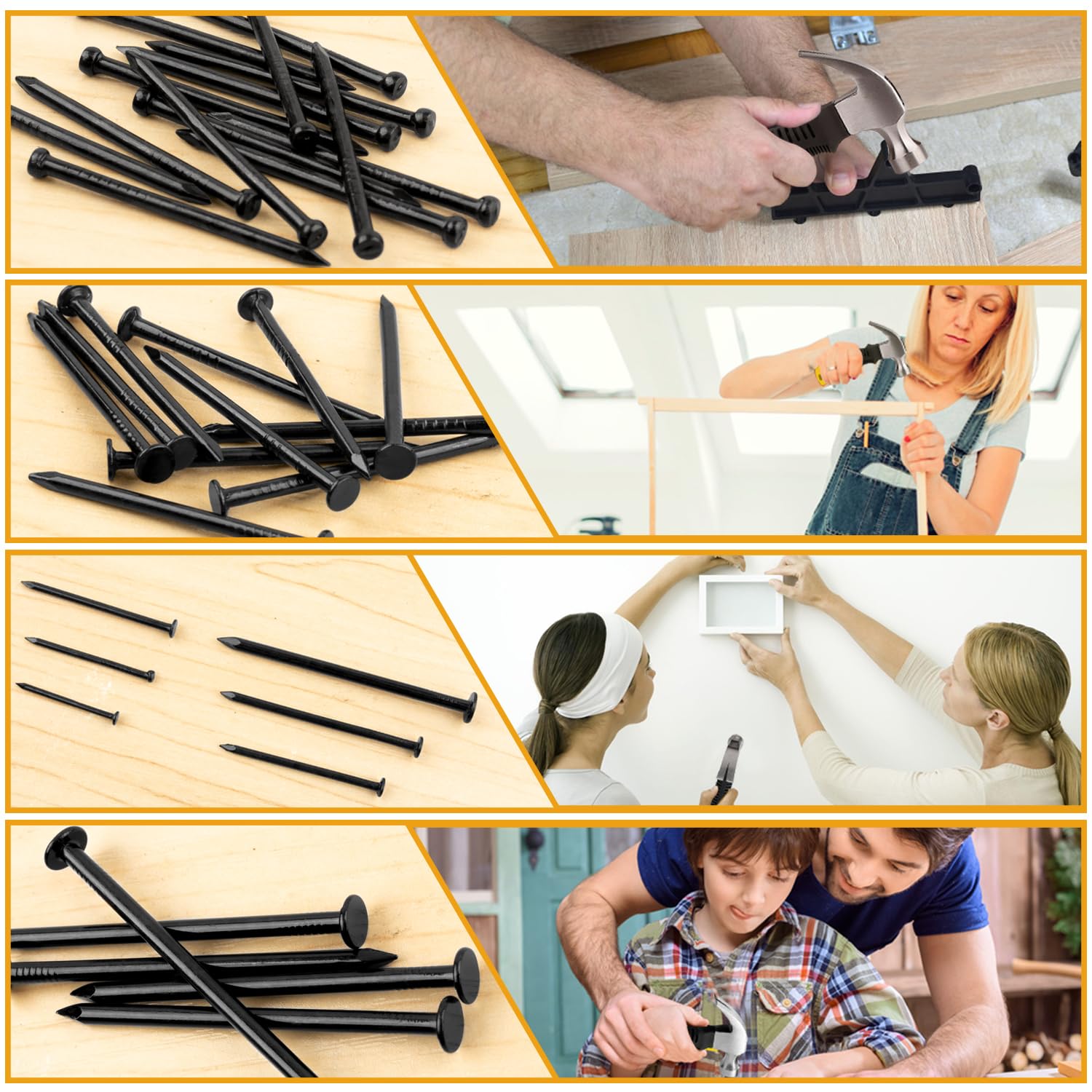 KURUI Hardware Nails for Hanging Pictures Assorted Kit,700pc Black Picture Hangers for Photo Frame Art Canvas, 6 Sizes Small Finish Nails Assortment Kit,640 Frame Nails and 60 Wall Finishing Nails - Image 6