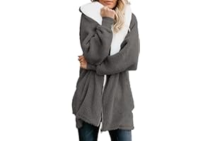 ReachMe Womens Fleece Zip Up Jacket with Pockets Oversized Long Sherpa Hoodie Fuzzy Jackets Warm Teddy Coat
