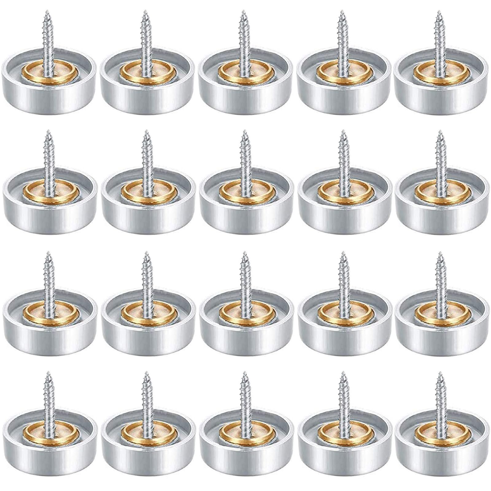 Hicello 20 Sets Mirror Screws with Brushed Caps Ø25mm/1-inch Stainless Steel Decorative Screw Cover, Polished Nail Fasterner Fittings for Bath Mirror Table Glass Signs Advertising Furniture - Silver