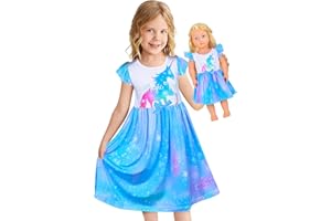 Sylfairy Doll and Girl Matching Nightgown Unicorn Outfit Princess Pajamas Night Dress for Girls and 18" Dolls Clothes