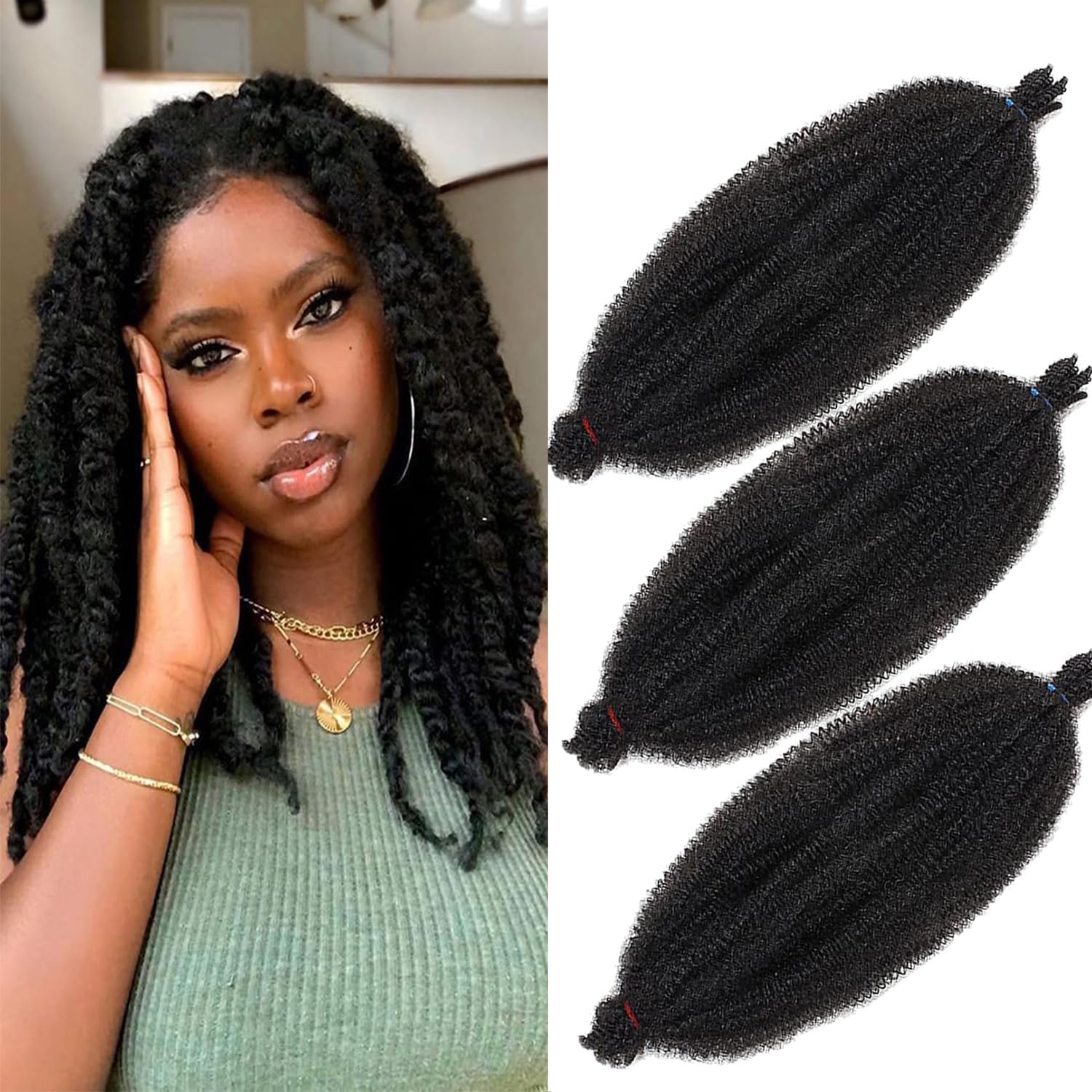 Xtrend 3 Packs 8 Inch Soft Springy Afro Hair Pre-Separated Spring Twist for Faux Locs Natural Black Marley Crochet Braiding Synthetic Extensions 1B# — image 1