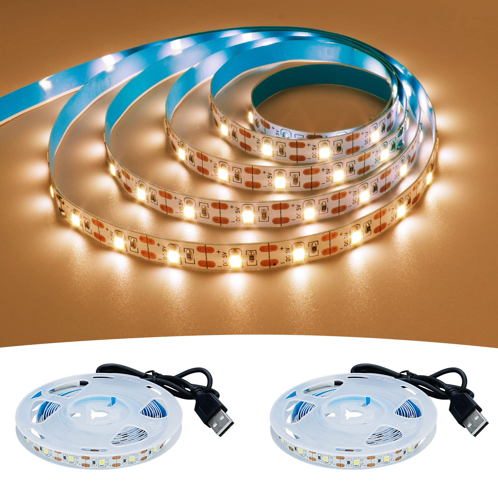 GOMING 5V USB LED Strip Light Warm White 3000K USB Powered 4M (2pcs x 6.6ft) 240LEDs Flexible SMD2835 No-Waterproof IP20 LED Tape Lights