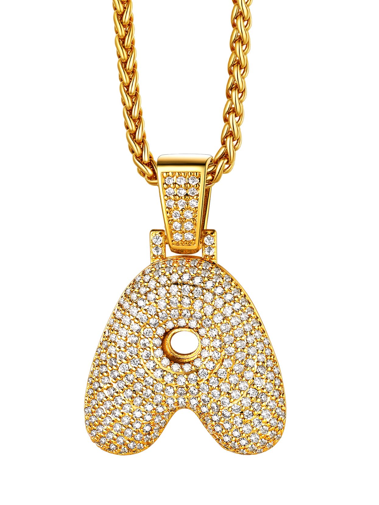 Richsteel Fake Gold Chain Letter a Mens Bubble Initial Necklace Cubic Zirconia Hip Hop Jewellery — image 1