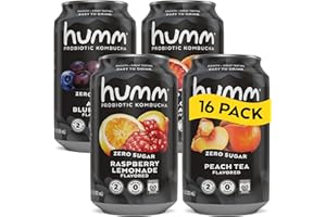 Humm Probiotic Kombucha Zero Sugar Variety Pack, No Refrigeration Needed, Keto Friendly, Organic, Vegan, Gluten Free, 12oz Cans (16 Pack)