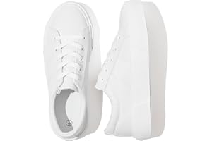 Uoidru Women White Platform Sneakers Pu Leather Platform Sneakers for Women Casual Lace Up Tennis Shoes Fashion Low Top Platform Shoes…