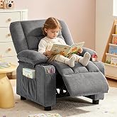 Diluvan Kids Recliner Chair Reclining Toddler Push Back Sofa Ages 3-12 | Adjustable Footrest &amp; Headrest, 2 Side Storage Pockets and Cup Holders for Reading Relaxing, Children Youth Boys Girls Lounge