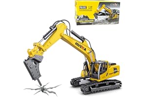 Qcar Large Drill Excavator Construction Vehicle Toys Heavy Duty Alloy Hydraulic Hammer Truck, 1:60 Scale Diecast Site Drill Digger Toy Truck for Kids 8,9,10,11,12 Year Old and up