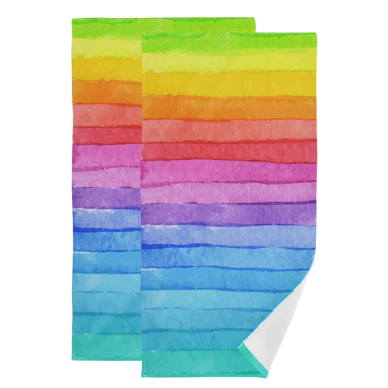 Photo 1 of Blueangle Rainbow Striped Print Soft Hand Towels for Bath Decorative Guest Towels Fingertip Towels for Bathroom Spa Gym, 2-Piece, 14.4 x 28.3 inches