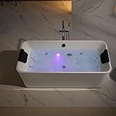Empava Update Acrylic Whirlpool Bathtub, 67-Inch Freestanding Rectangular Jetted Bathtub with Healing Chromotherapy, 18 Hydro
