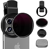 ALILUSSO 52mm Variable ND2-ND400 Filter with Upgraded Phone Clip, Neutral Density Filter Lens for iPhone 16/15/14/13 Pro Max Samsung Moto Google TCL, HD Double-Sided Multi-Coated Glass