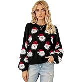 Yimoon Ugly Christmas Sweater for Women Xmas Holiday Party Funny Santa Sweater Cute Cropped Knitted Pullover Tops