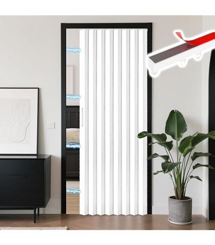 Rideau Porte Accordéon Occultant – Avec Aimants, Isolant Thermique Et Phonique – Blanc, Largeur 180 Cm – Pour Séparer Une Pièce