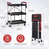 Towallmark 3-Tier Collapsible Service Cart, 168 lbs Load Capacity, Black view 2