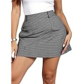 winkbay Women's Plus Size Houndstooth Mini Skirt Elegant High Waisted Fall Business Casual Skirts
