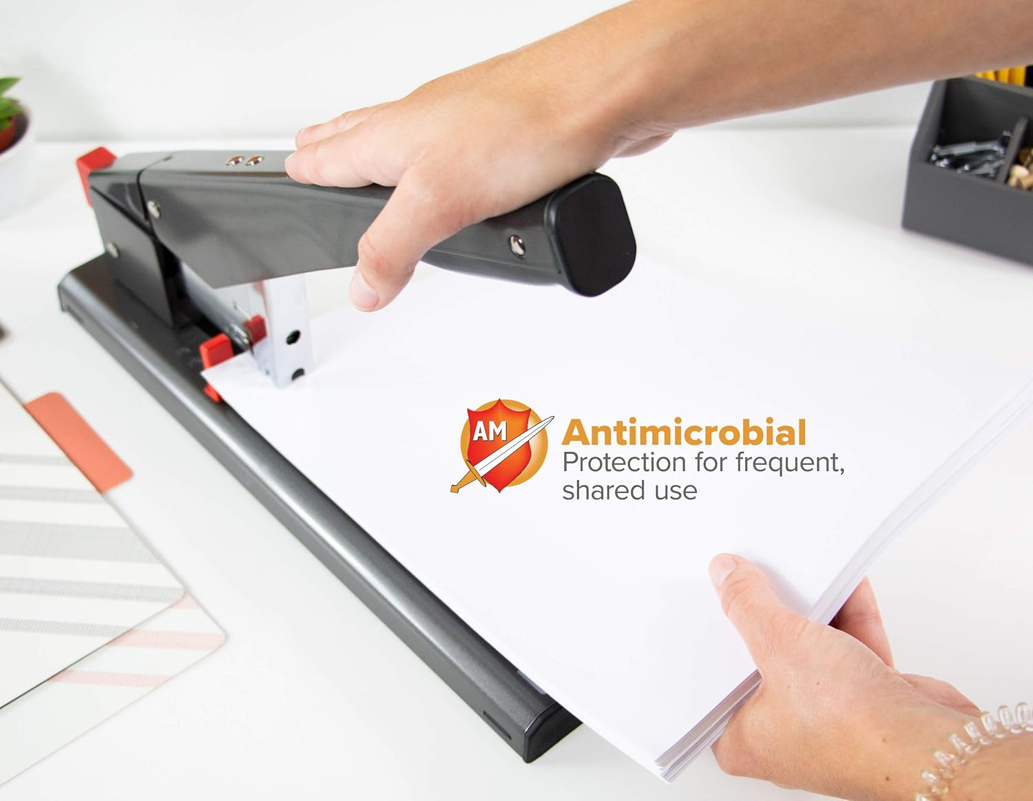Bostitch Office Antimicrobial 215 Sheet Extra Heavy Duty Stapler, Black (00540) : Heavy Duty Desk Staplers : Office Products