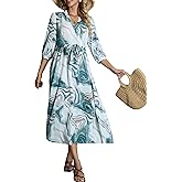 CARE LUCK Women’s Casual Maxi Dress V Neck Empire Waist 3/4 Sleeves Dress Beach Party Holiday Dress Spring Summer Printed