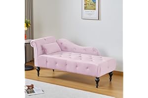 RARZOE Upholstered Velvet Light Pink Chaise Lounge Chair with Nailhead Trim, Button Tufted Right Arm Facing, for Living Room, Bedroom, Office