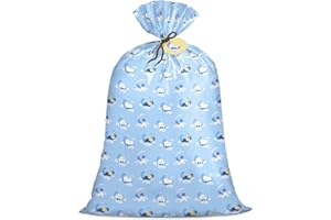 Loveinside Jumbo Large Plastic Gift Bag, Baby Boy Design Plastic Bag with Tag and Tie for Birthday, Baby Shower - 56" x 36", 1 Pcs - Blue Sleepy Bear