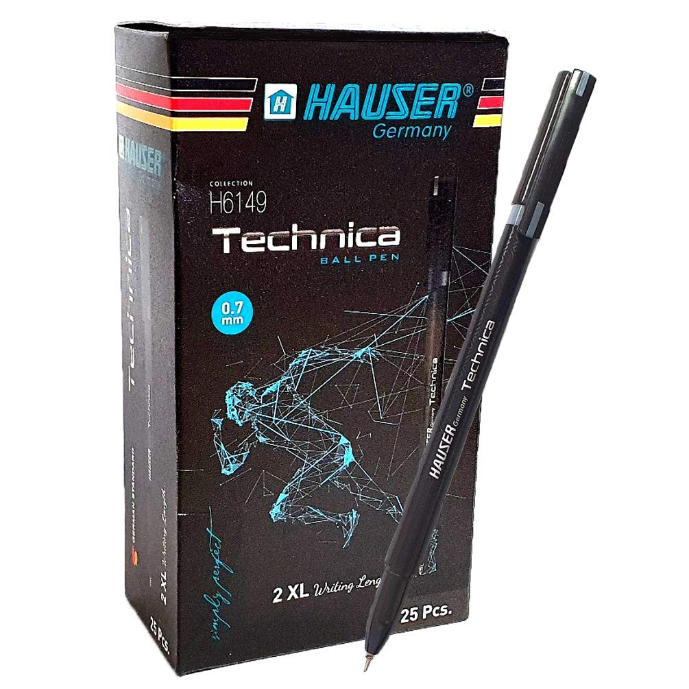 25 x Hauser Germany Smooth Low-Viscosity Ballpoint Stick Pens,Medium Point 0.7mm Needle Nib - Black