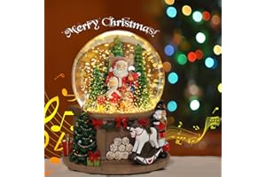 AFIRST Christmas Snow Globes Santa Tree - Musical Snow Globe with 8 Songs Santa Clause Walnut Soldier Trojan Horse Color Changing Musical Box for Christmas Home Décor