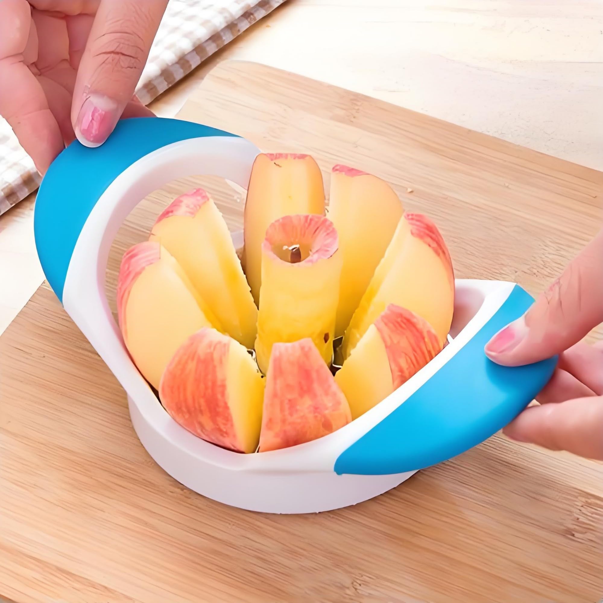 Photo 1 of 3.5 Inch Apple Slicer - Professional Stainless Steel Corer/Cutter With 8 Sharp Blades - Super Sharp Tool, Blue+White