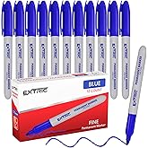 EXTRIC Permanent Markers Blue, 12 Count Fine Point Markers, Quick Drying, Works on wood, Paper, Plastic, Metal and Glass, for Home, Office and School