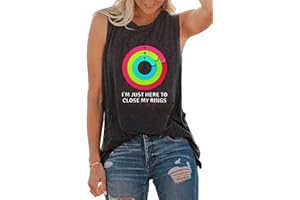 EXMIUN I'm Just Here to Close My Rings Tank Tops Women Rainbow Racerback Workout Tank Top Funny Letter Print Gym Tank