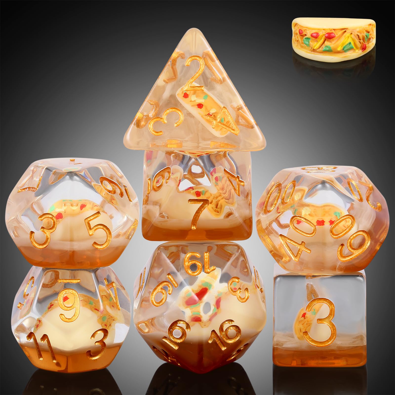 Taco D&D Dice,DNDND 7PCS Dungeons and Dragons Resin Dice Set with Velvet Bag for D&D Role Playing Games and Tabletop Games（Taco) — image 1