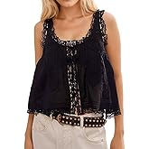 WINSASI Women Boho Lace Tank Top Boho Summer Vacation Top Sleeveless Button Down Front Tie Lace Y2k Tops Cute Shirt