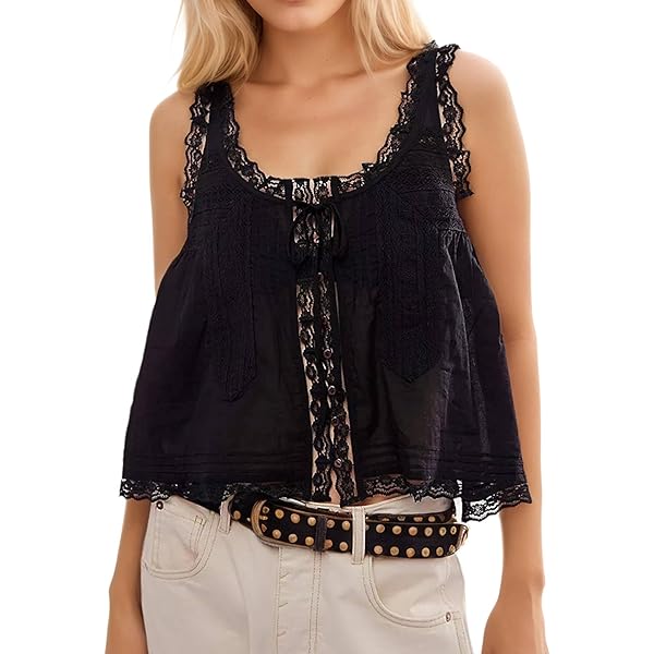 People Free Dupes Tops, Womens Summer Boho Lace Tie Front Blouse