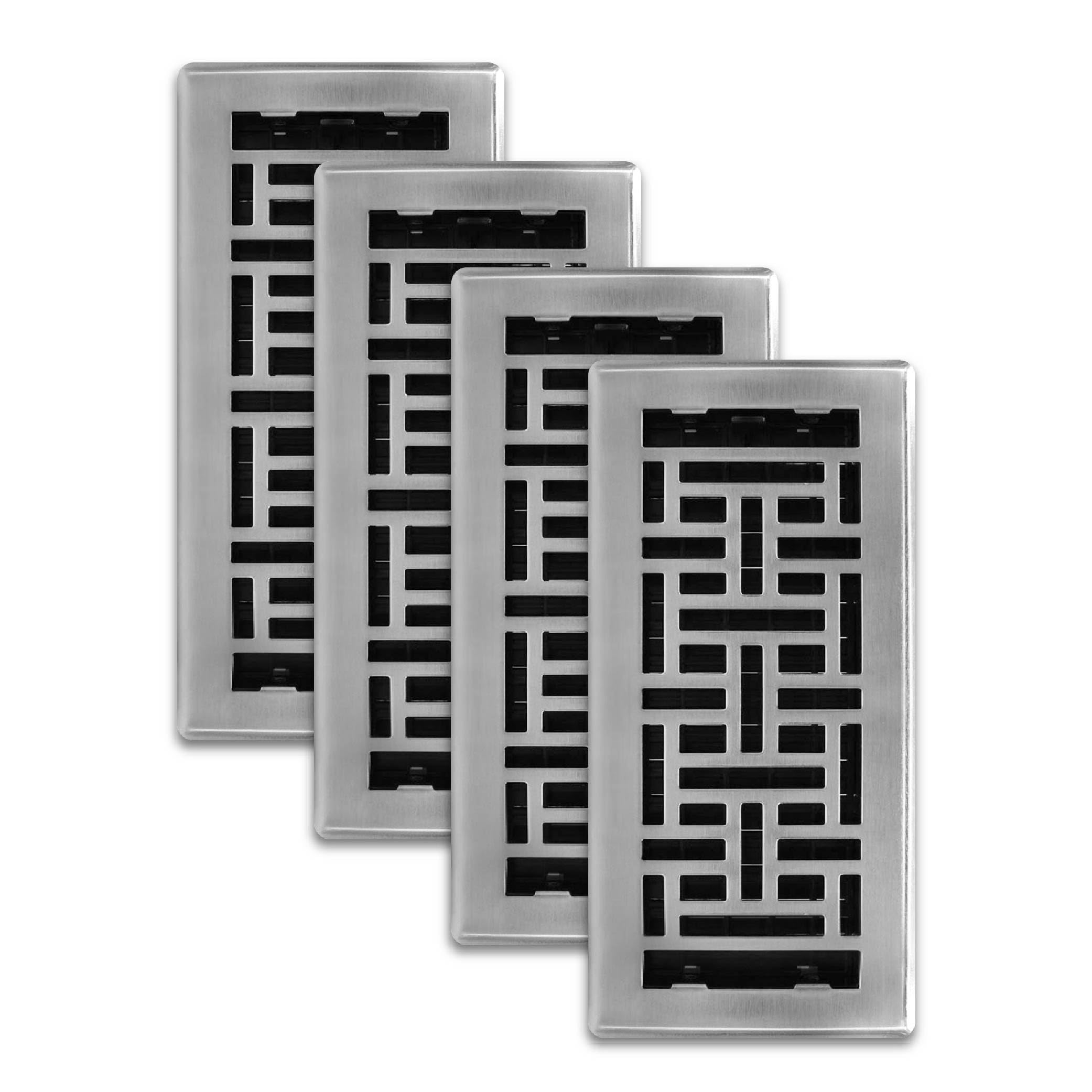 Photo 1 of Decor Grates (4-Pack) AJH410-NKL Oriental Floor Register, 4x10 Inches, Brushed Nickel Finish