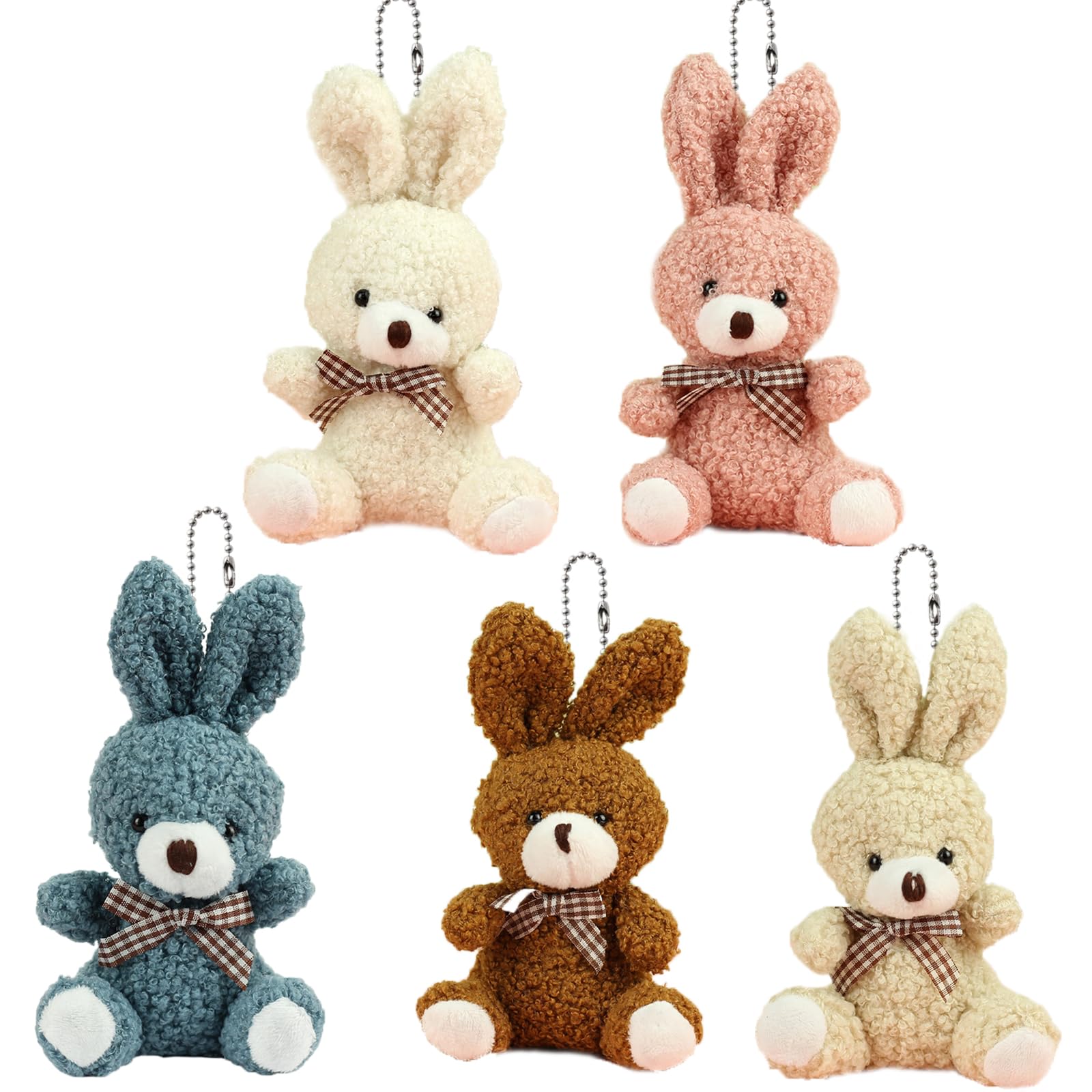 5 Pack Mini Animal Plush Toy Assortment (15cm) Rabbit Plush for Small Animals Plush Keychain Decoration,Rabbit Teddy,Soft Doll Gifts for Graduation Keychain Bag, Baby Shower Birthday Party Favors