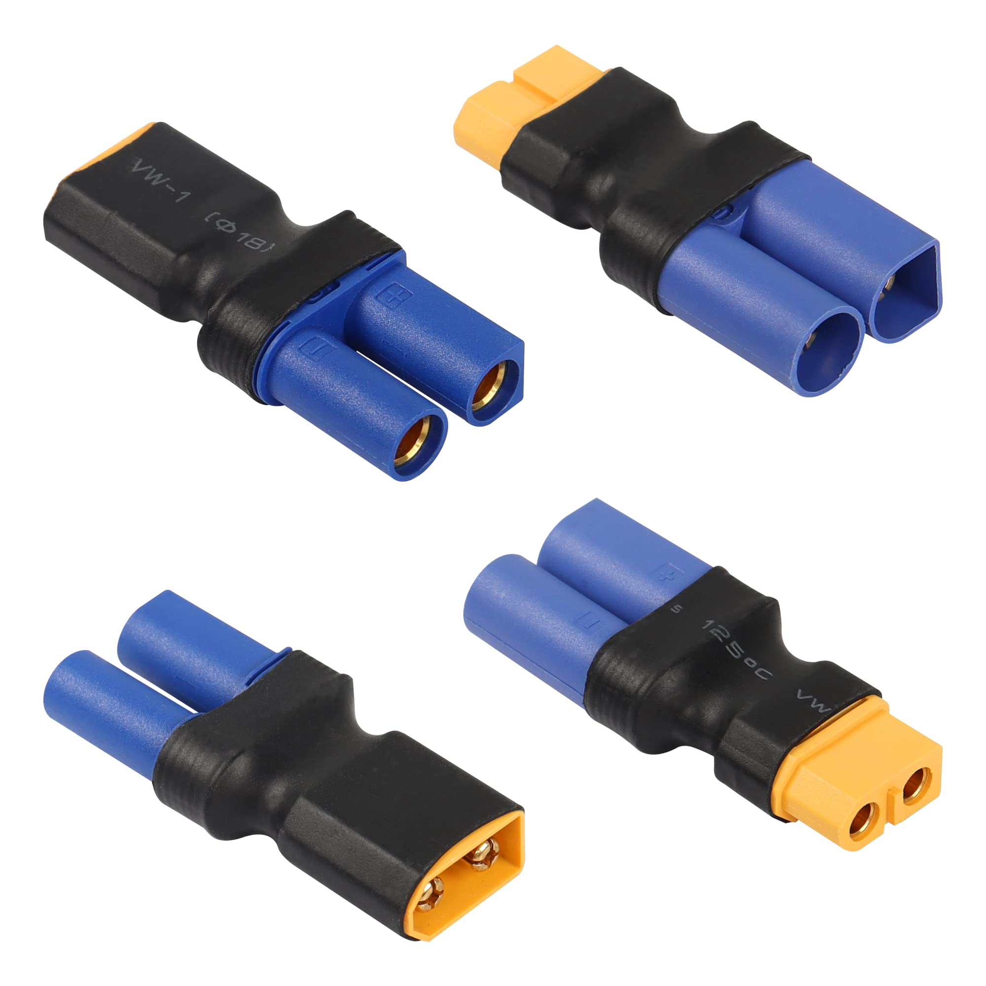 CERRXIAN XT60 to EC5 Adapter,4PCS EC5 to XT60 Male Female Compact Wireless Power Converter Plug for RC Lipo,FPV Drone,Model Car Aircraft Battery