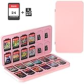 PURBHE Switch Game Case for Nintendo Switch 1 & 2 Card, Portable Nintendo Switch Game Holder with 24 Cartridge Slots and 24 Micro SD Card Slots,Accessories for Nintendo 1 and 2 Switch (Pink)