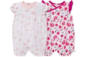 Burt's Bees Baby baby-girls Rompers, Set of 2 Bubbles, One Piece Jumpsuits, 100% Organic Cotton