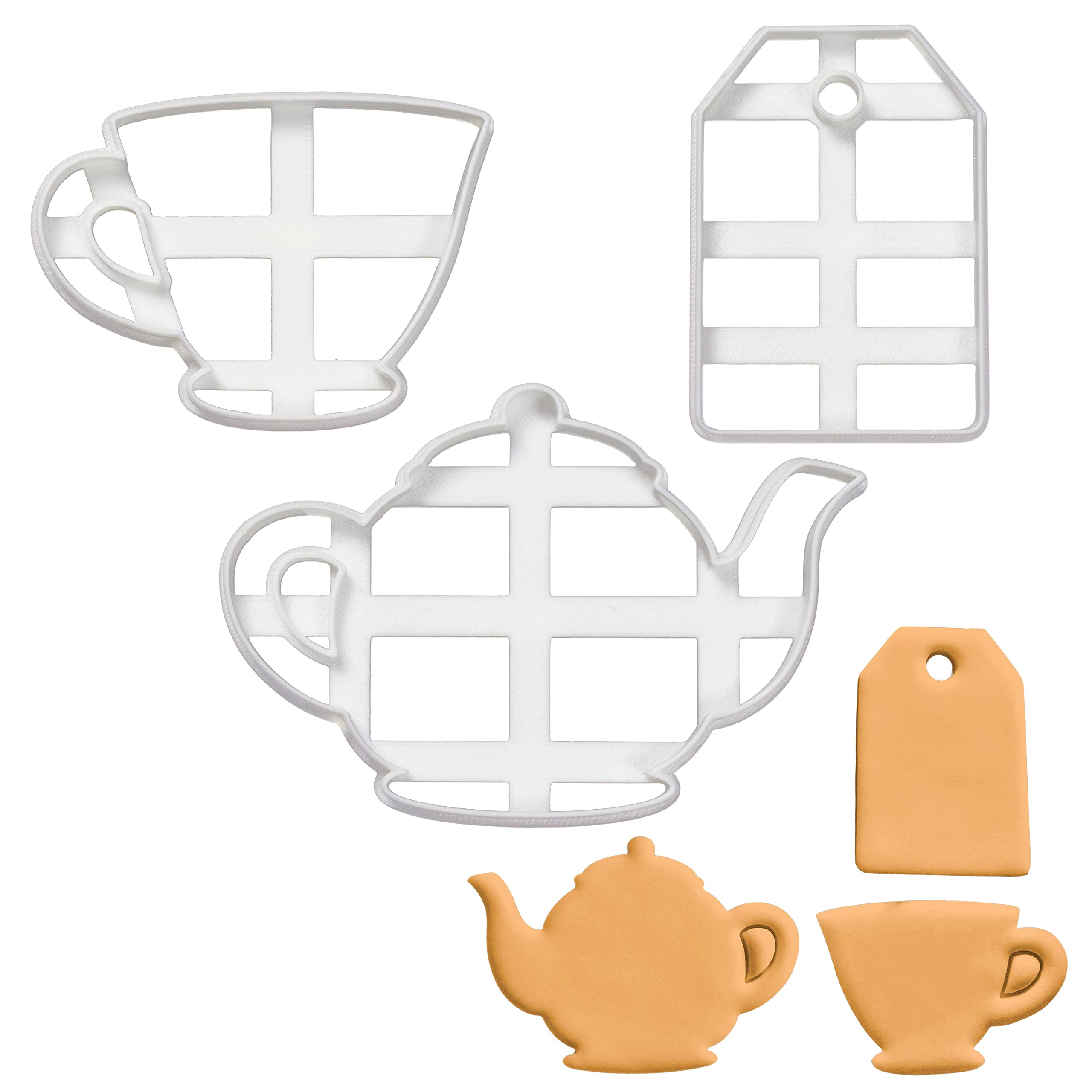 BAKERLOGY Set of 3 Tea Party Cookie Cutters (Designs: Teapot, Teacup and Tea Bag) - Detailed Biscuit Cutter Design for Baking and Crafts, Ideal on Fondant, Dough, Clay, Ideal for DIY high Tea Party