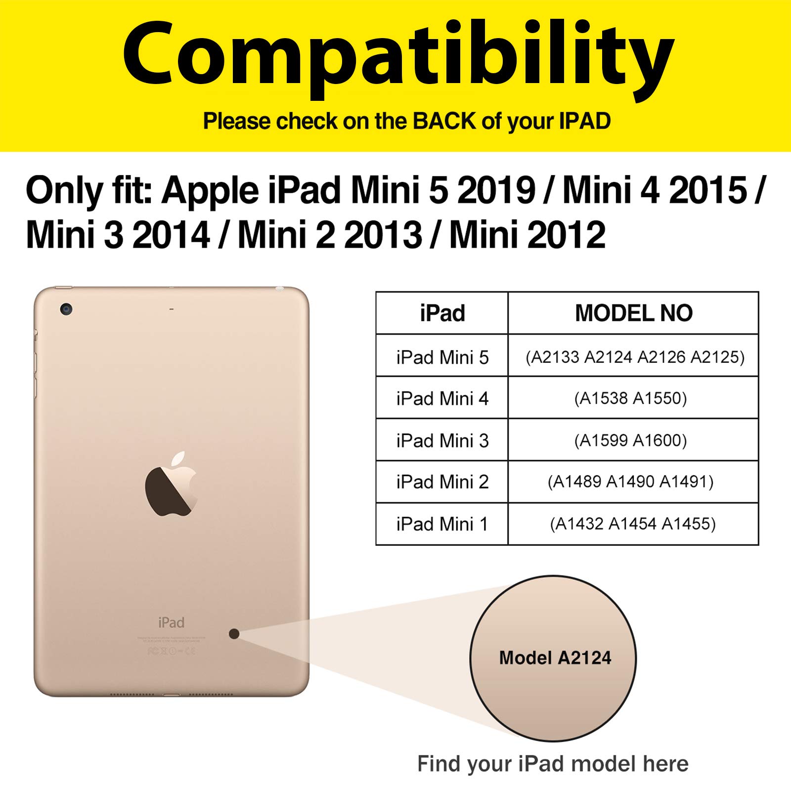 ProCase Keyboard Case for iPad mini 5 2019/ Mini 4, Mini 1 2 3, Slim Lightweight Smart Cover with Magnetically Detachable Wireless Keyboard for iPad mini 5/4/3/2/1 –Black