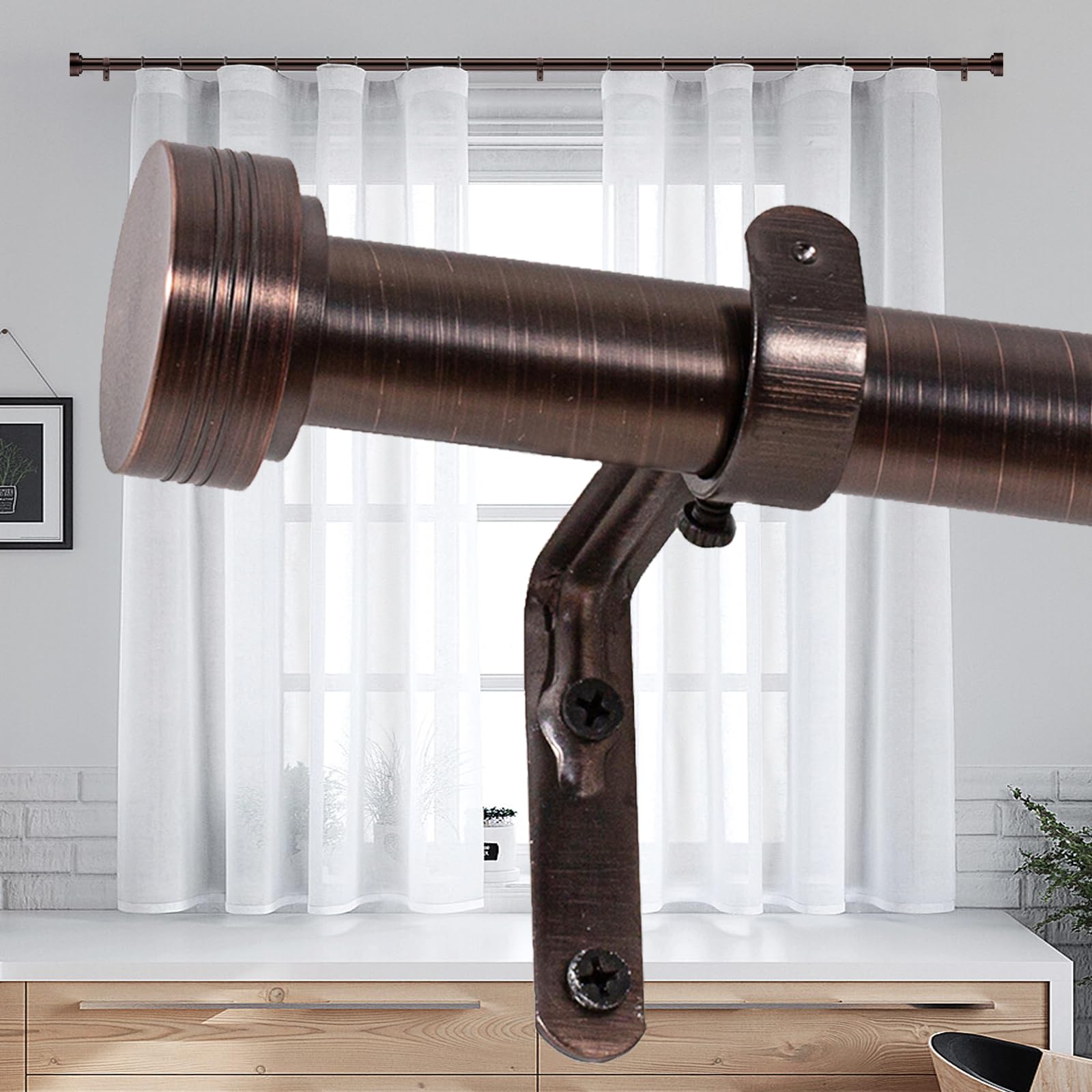 Photo 1 of Heavy Duty Curtain Rods for Windows 18 to 144 Inch, Adjustable Length 1 Inch Diameter Window Curtain Rod with Aluminium Finials, Black Red Nickel