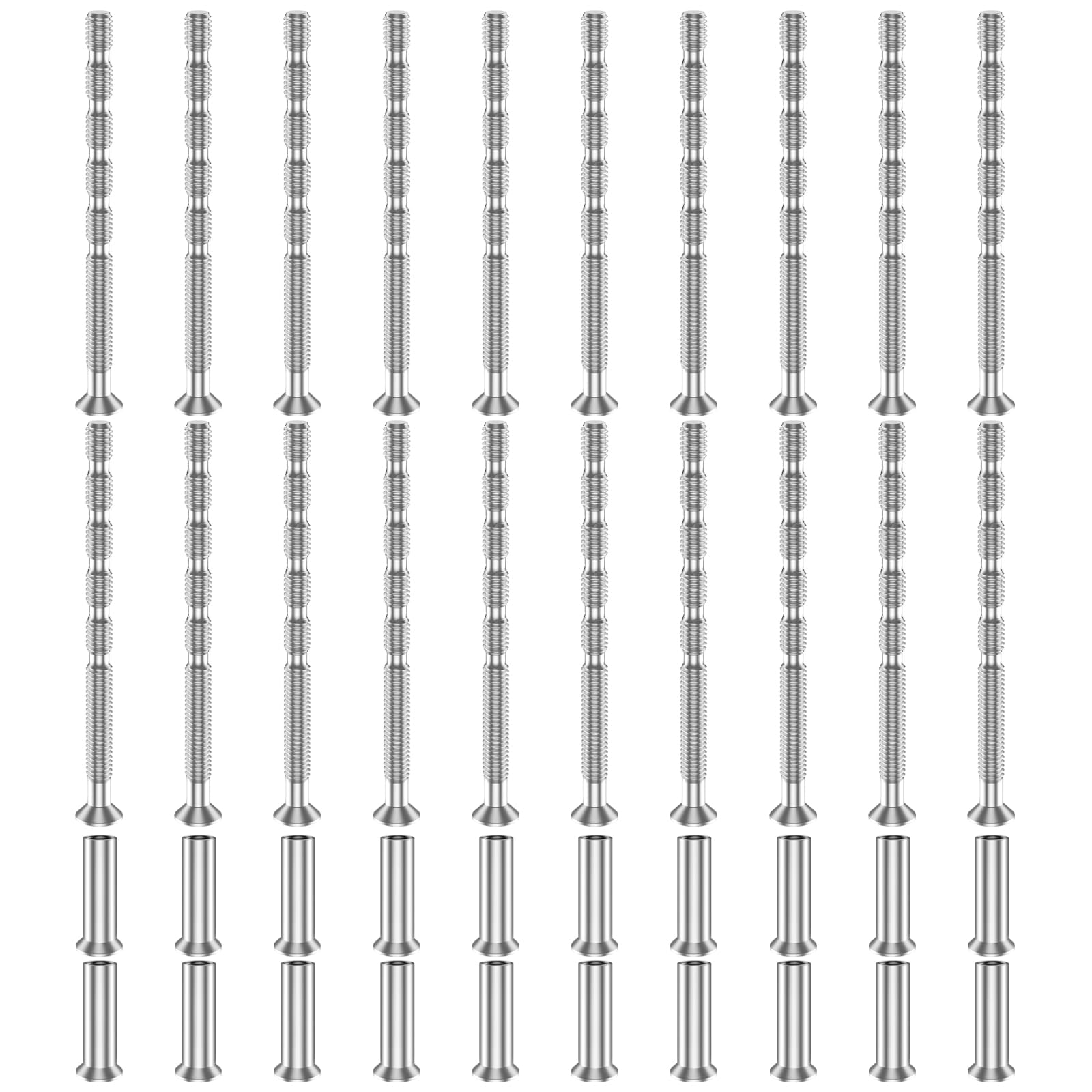 20PCS M4 Door Handle Bolt Through Fixings, M4 Screw Connecting Bolts & Sleeves, Door Handle Screws, Nickel Plated Screws Suitable for Escutcheons, Door Handle, Cabinet, Drawers