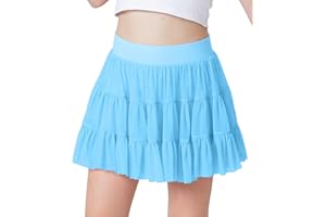 IIMMER Girls Summer Ruffle Mesh Pleated Tennis Skirt Inner Shorts Flowy Cute Athletic Skort with Pockets 5-14 Years