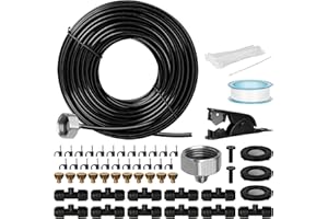 OnBrand Patio Water Misters for Cooling Outdoor, 40FT Mister for Outside with 3/4" Adapter and 11 Brass Mist Nozzles, Misting Cooling System with 11 Atomizing Connectors for Kids Pets Party Camping