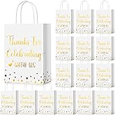 Ctosree 50 Pcs Wedding Gift Bag Thanks for Celebrating with Us Paper Bags Wedding Gift Bags with Handle for Hotel Guests Gift Bag for Bridal Shower Party Favors(White, Gold)